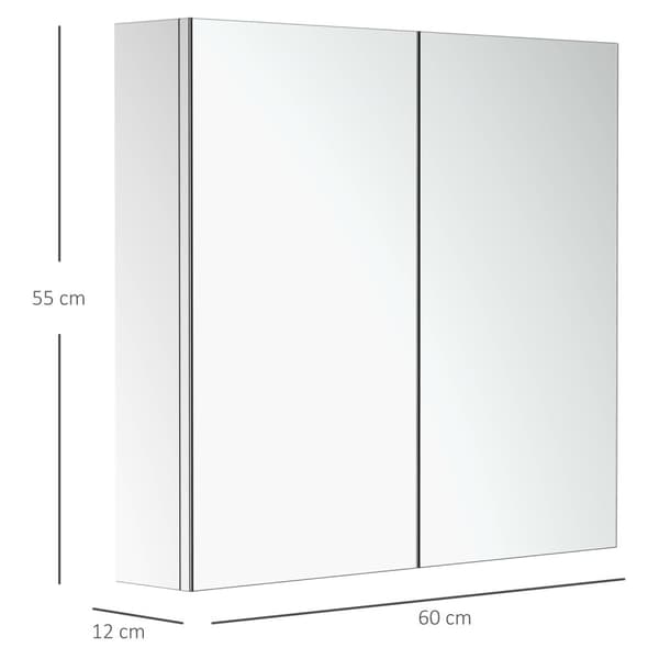Rootz rustfrit stål spejlskab - badeværelse opbevaring - vægmonteret skab - moderne design - 60L x 12w x 55H cm