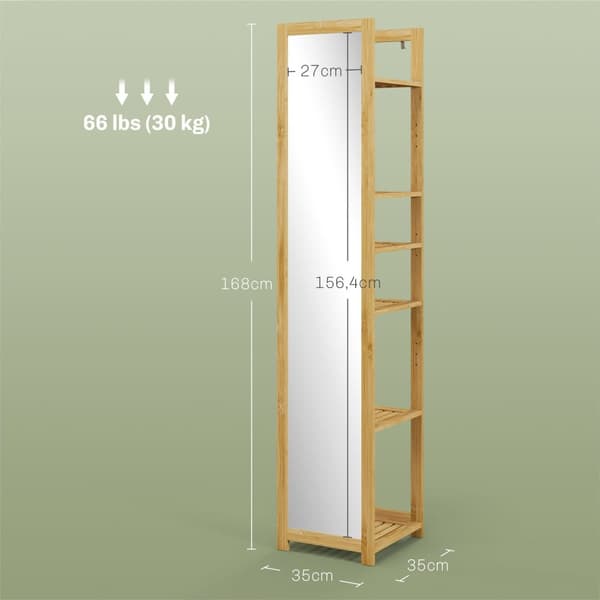 Rootz korkea kylpyhuonekaappi - kylpyhuoneen järjestäjä - kylpyhuoneen säilytysyksikkö - 6 hyllyä ja peiliä - bambu - 35W x 35d x 168h cm