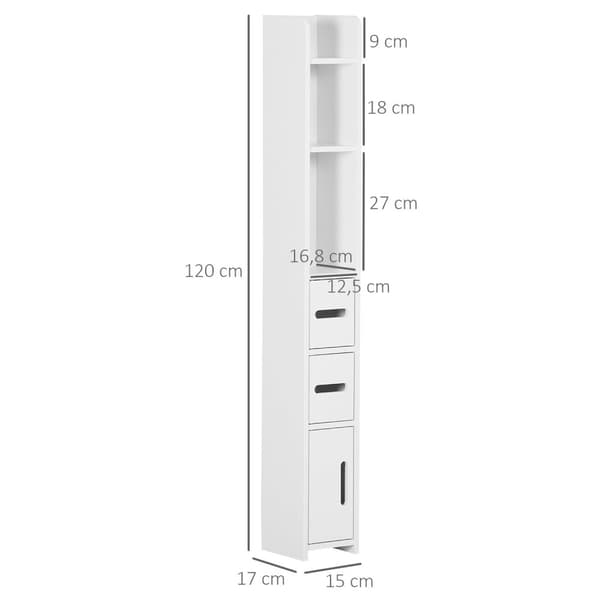 Rootz Tall badrumsskåp - förvaringsskåp - Spacebesparing skåp - fuktbeständig MDF - 15 x 17 x 120 cm vitt
