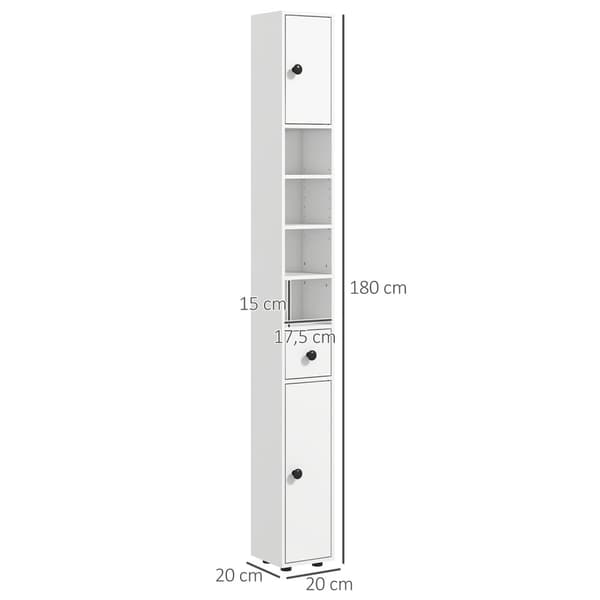 Rootz Pitkä kaappi - säilytyskaappi - kylpyhuoneen järjestäjä - säädettävät hyllyt, 1 laatikkoa, 2 kaappia - 20 x 20 x 180 cm valkoinen
