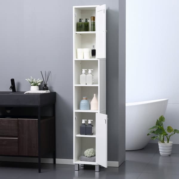 Rootz Tall Badrumskåp - förvaringsenhet - Justerbara hyllor - Spacebesparing - 30 x 28 x 180 cm - vit finish