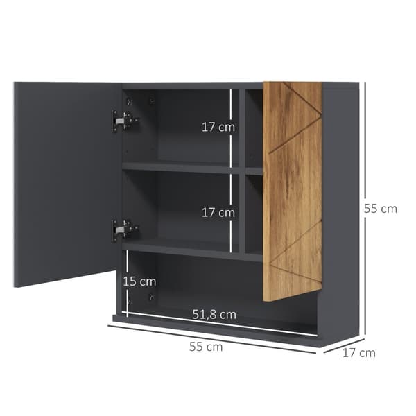 Rootz väggmonterad badrumsspegel skåp - lagringsutrymme - fåfänga enhet - mjuka nära spjäll - 55 x 17 x 55 cm - brun, grå