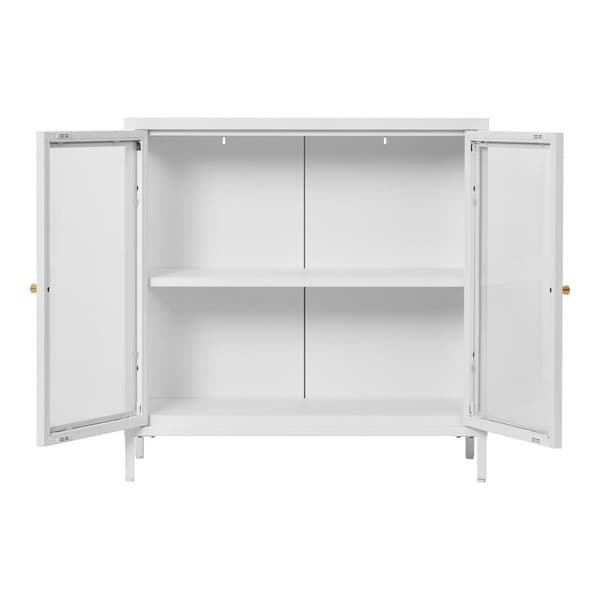 Rootz Steel Cabinet - Glas Display Case - White Storage Unit - Space Saver - 80cm x 35 cm x 80 cm