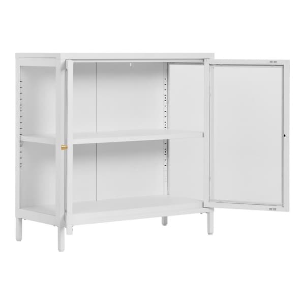 Rootz Steel Cabinet - Glas Display Case - White Storage Unit - Space Saver - 80cm x 35 cm x 80 cm
