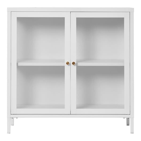 Rootz Steel Cabinet - Glas Display Case - White Storage Unit - Space Saver - 80cm x 35 cm x 80 cm