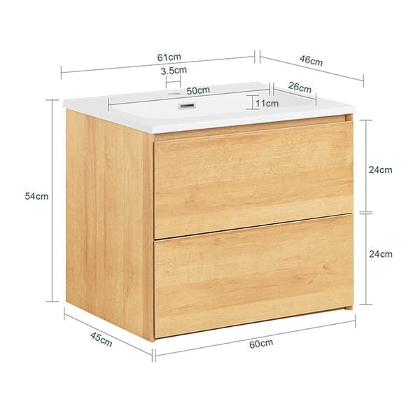 Rootz Badeværelsesvaskenhed - Vanity Cabinet - Badeværelsesopbevaring - Vægmonteret - Antirot -design - 61x54x46cm