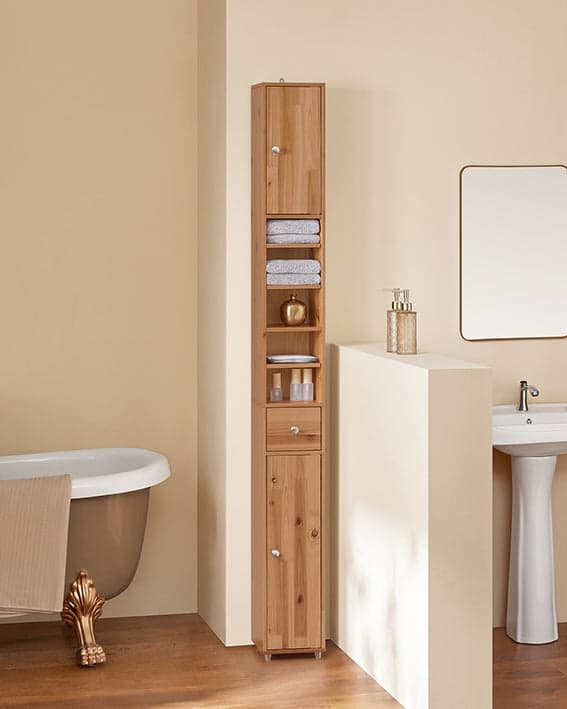 Rootz Cedar Badeværelsets kabinet - Tall Storage Unit - Rumbesparende arrangør - Miljøvenlig Cedar - 20x180x20cm