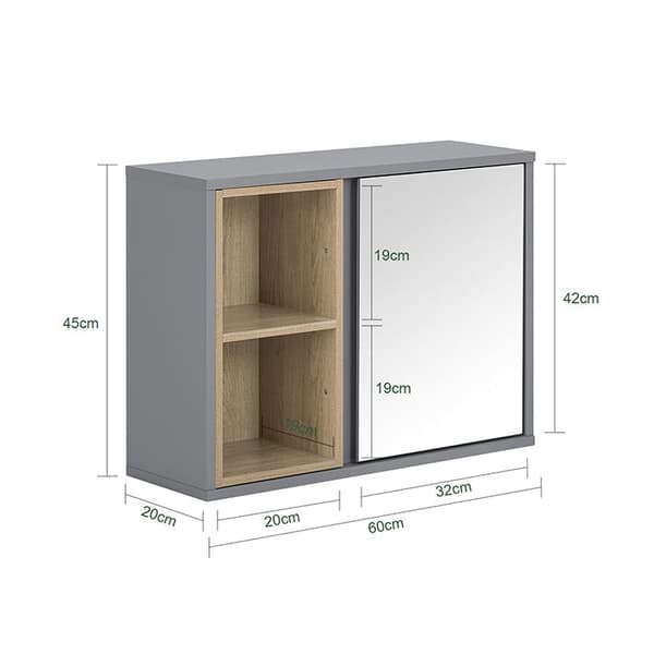 Rootz Mirror Door Wall Cabinet - Badrumsförvaring - Väggskåp - Rymdbesparande - 60 cm x 45 cm x 20 cm