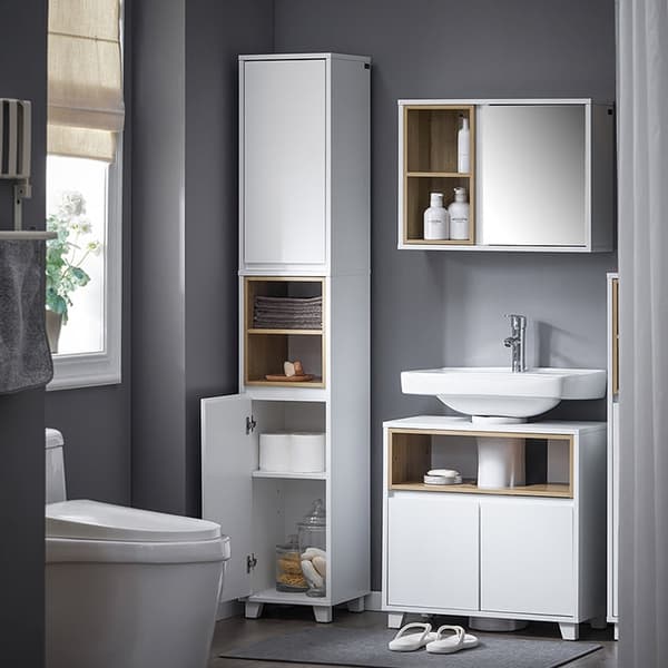 Rootz Tall Badrumskåp - Smal förvaringsenhet - Slim Cabinet - Justerbara hyllor - MDF, PB - 30x170x30cm