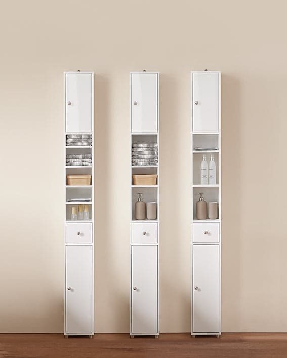 Rootz Tall Badeværelse Skab - Opbevaringsskab - Badeværelsesarrangør - Justerbare hylder - 20x180x20cm - MDF E1 - Højglans hvid