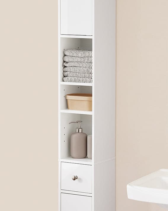 Rootz Tall Badeværelse Skab - Opbevaringsskab - Badeværelsesarrangør - Justerbare hylder - 20x180x20cm - MDF E1 - Højglans hvid