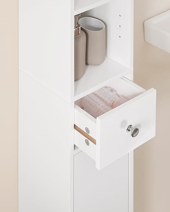 Rootz Tall Badeværelse Skab - Opbevaringsskab - Badeværelsesarrangør - Justerbare hylder - 20x180x20cm - MDF E1 - Højglans hvid