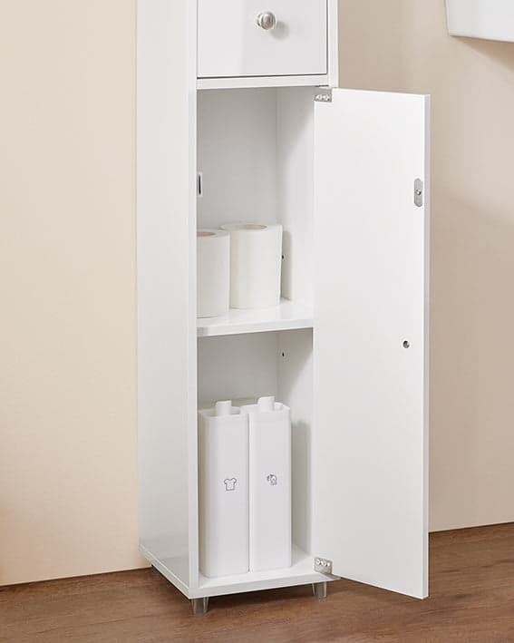 Rootz Tall Badeværelse Skab - Opbevaringsskab - Badeværelsesarrangør - Justerbare hylder - 20x180x20cm - MDF E1 - Højglans hvid