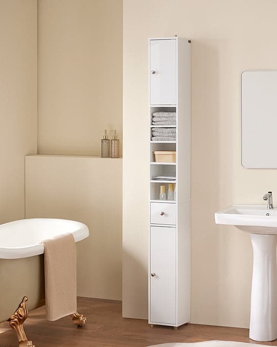 Rootz Tall Badeværelse Skab - Opbevaringsskab - Badeværelsesarrangør - Justerbare hylder - 20x180x20cm - MDF E1 - Højglans hvid