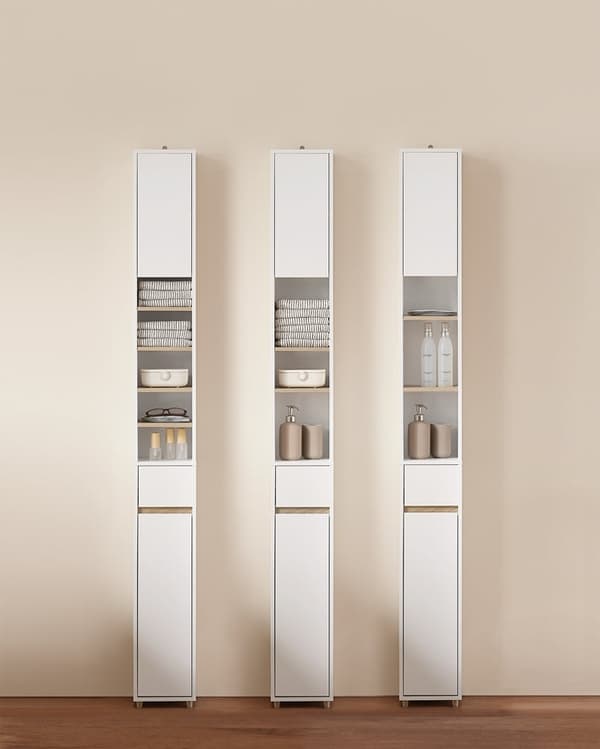 Rootz Tall Badrumskåp - Lagringsenhet - Arrangör - Mångsidig förvaring - 20x180x20cm - MDF E1 Målad - Justerbara hyllor - Secure & Non -Slip