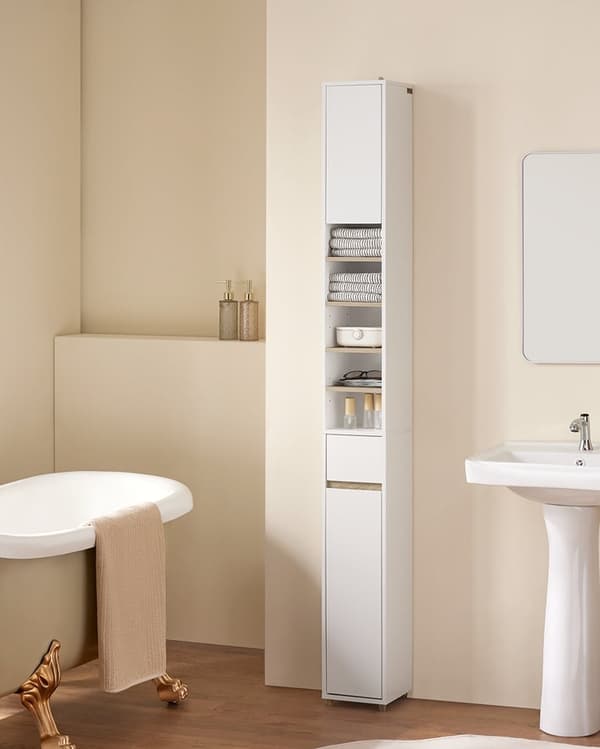 Rootz Tall Badrumskåp - Lagringsenhet - Arrangör - Mångsidig förvaring - 20x180x20cm - MDF E1 Målad - Justerbara hyllor - Secure & Non -Slip