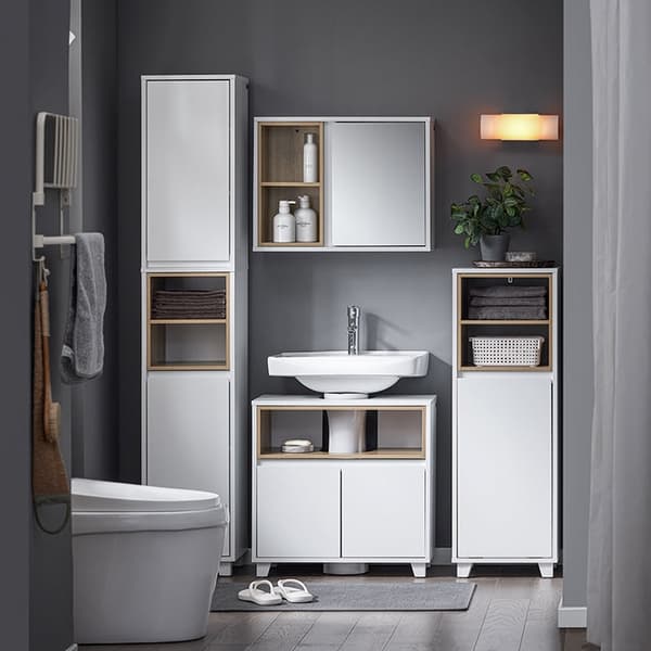 Rootz Wall Closet Mirror Door - Storage Cabinet - Badeværelsesarrangør - Justerbare hylder - Kompakt design - 60x45x20cm