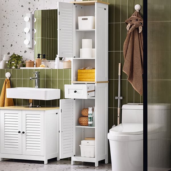 Rootz Tall Badrumskåp - högt förvaringsskåp - MDF -skåp - Luftpermeabel design - 32x170x30cm