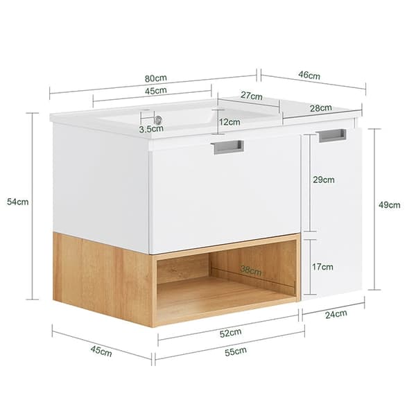Rootz vægmonteret badeværelsesvaskenhed - Vanity Cabinet - Rumbesparende sparer - Fugtbestandig - 80x54x46cm