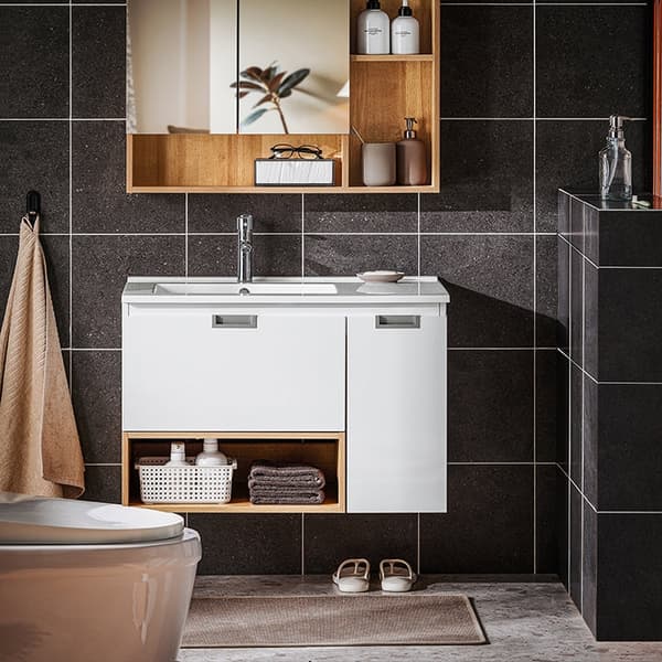 Rootz vægmonteret badeværelsesvaskenhed - Vanity Cabinet - Rumbesparende sparer - Fugtbestandig - 80x54x46cm
