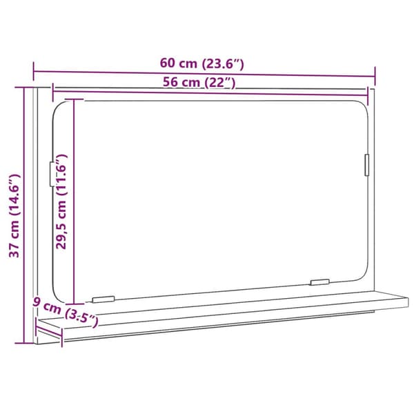 vidaXL Bade­roms­speil i svart eik 60x10,5x37 cm, laget av konstruert tre