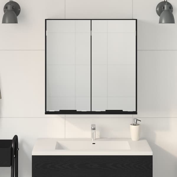 vidaXL Badspeilskap - Svart eik, 64x20x66.5 cm, Laget av konstruert tre