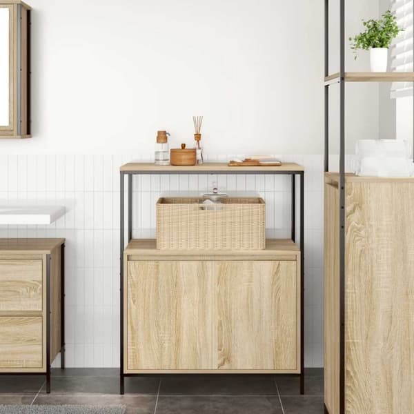 vidaXL badeværelsesskab med hylder 76,5x35x95 cm sonoma-eg