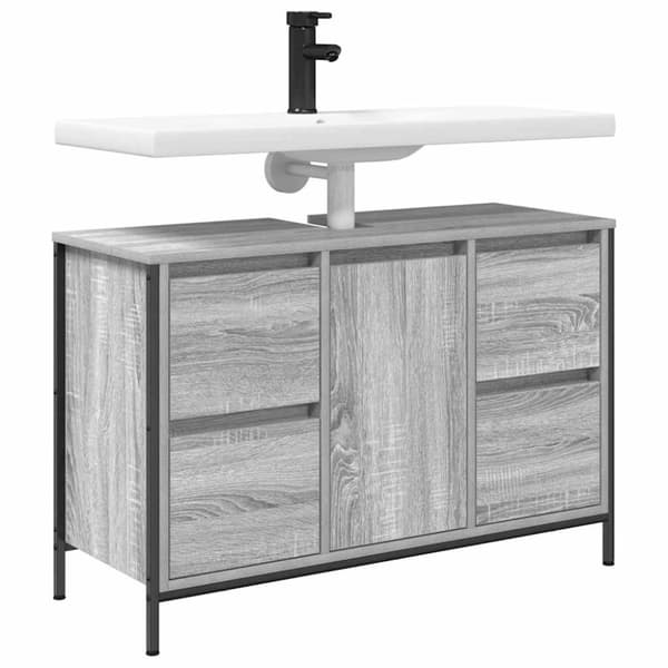 vidaXL håndvaskskab med skuffer 90x34,5x60 cm grå sonoma-eg