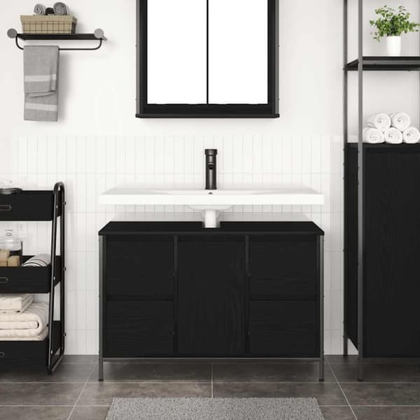 vidaXL Servantskap med skuffer svart eik 90x34,5x60 cm