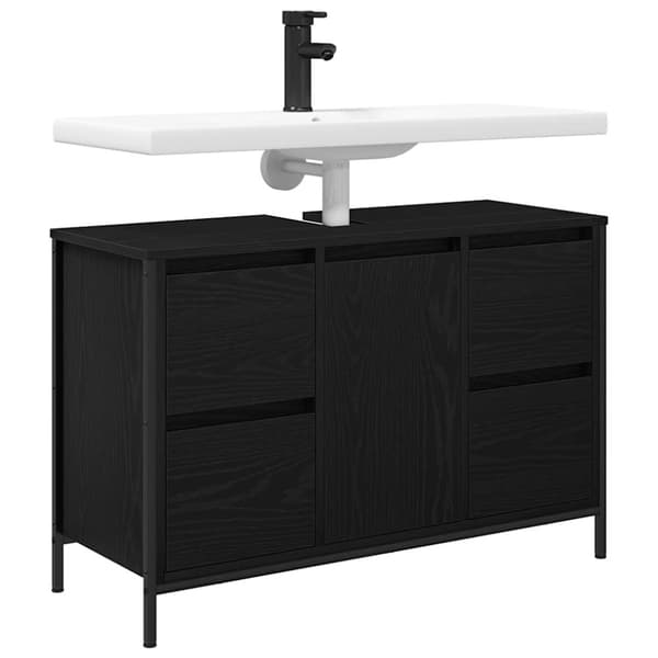 vidaXL Servantskap med skuffer svart eik 90x34,5x60 cm