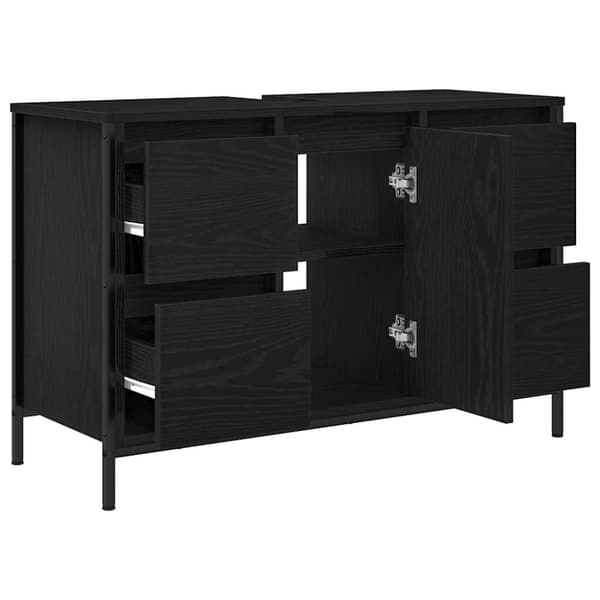 vidaXL Servantskap med skuffer svart eik 90x34,5x60 cm