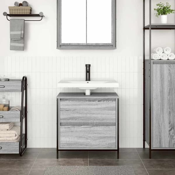 vidaXL Kylpyhuoneen allaskaappi laatikoilla harmaa sonoma 60x34,5x60cm