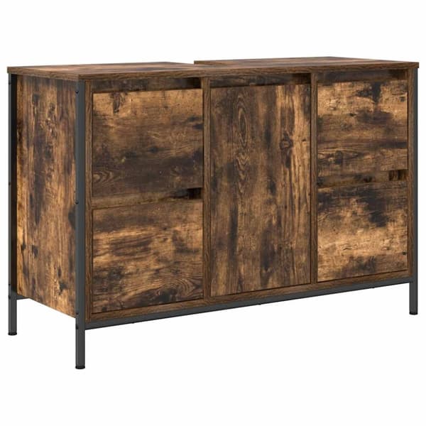 vidaXL Tvättställsskåp med lådor rökfärgad ek 90x34,5x60 cm