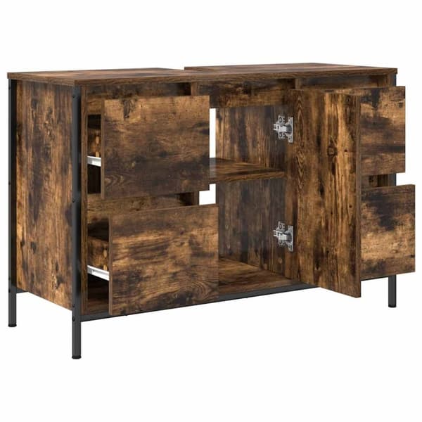 vidaXL Tvättställsskåp med lådor rökfärgad ek 90x34,5x60 cm