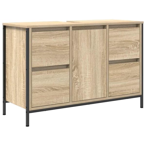vidaXL håndvaskskab med skuffer 90x34,5x60 cm sonoma-eg