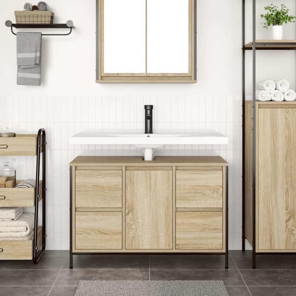 vidaXL håndvaskskab med skuffer 90x34,5x60 cm sonoma-eg