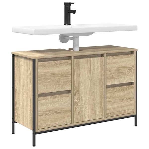 vidaXL håndvaskskab med skuffer 90x34,5x60 cm sonoma-eg