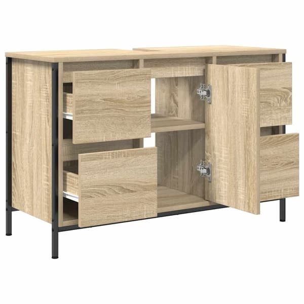 vidaXL håndvaskskab med skuffer 90x34,5x60 cm sonoma-eg