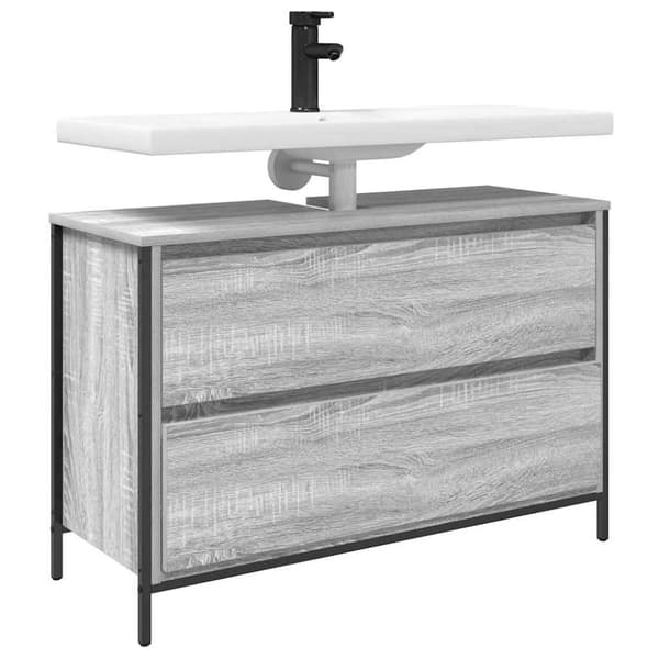 vidaXL håndvaskskab med skuffer 90x34,5x60 cm grå sonoma-eg