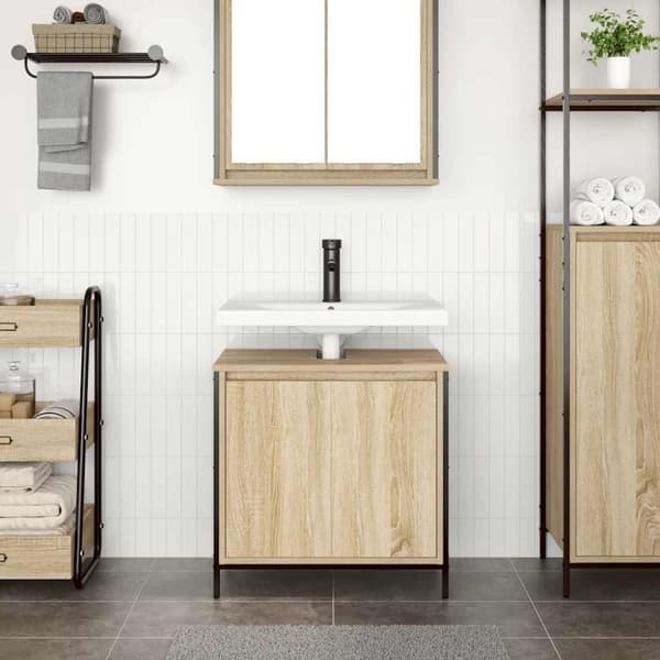 vidaXL håndvaskskab til badeværelse 60x34,5x60 cm sonoma-eg