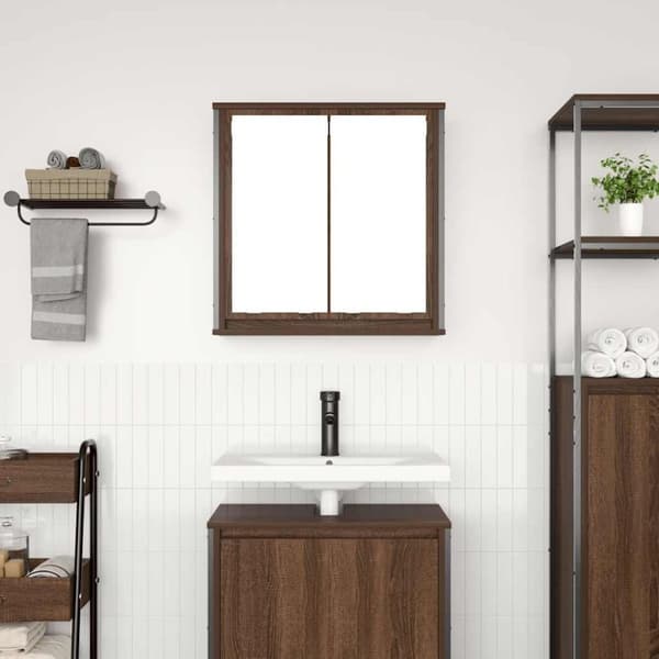 vidaXL Baderoms veggskap med speil brun eik 60x21x60 cm