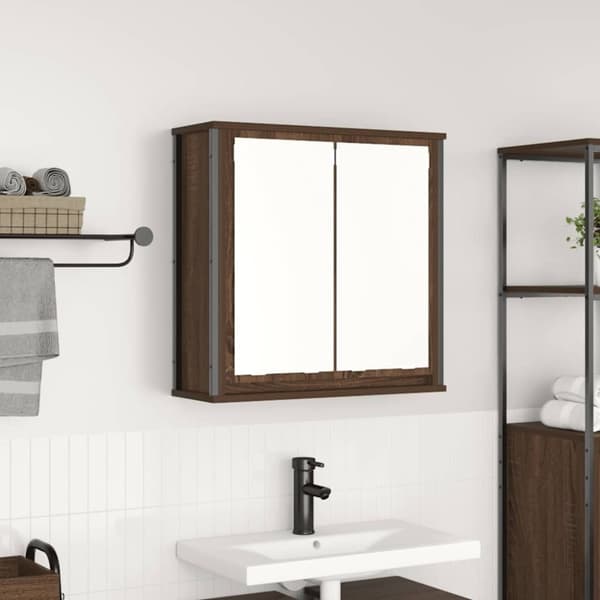 vidaXL Baderoms veggskap med speil brun eik 60x21x60 cm