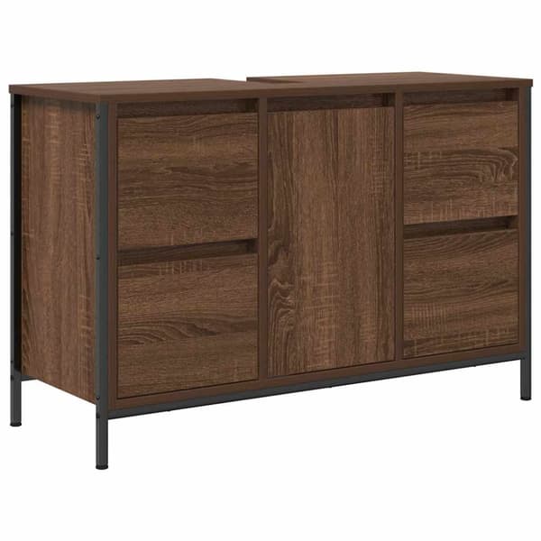 vidaXL håndvaskskab med skuffer 90x34,5x60 cm brun egetræsfarve