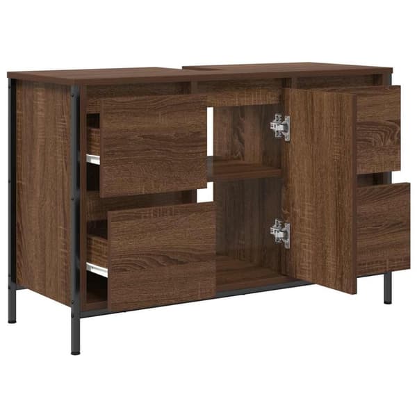 vidaXL Servantskap med skuffer brun eik 90x34,5x60 cm