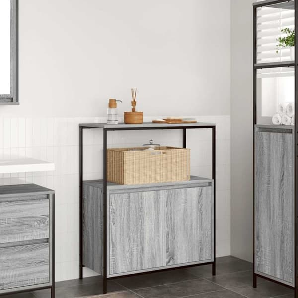 vidaXL badeværelsesskab med hylder 76,5x35x95 cm grå sonoma-eg