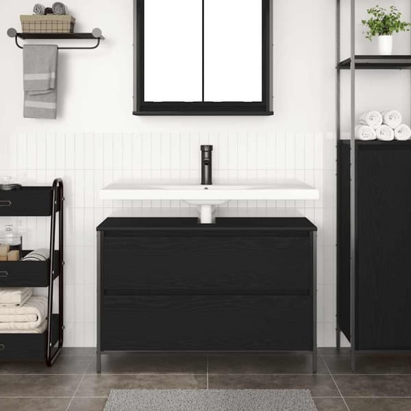 vidaXL Baderomsservantskap med skuffer svart eik 90x34,5x60 cm