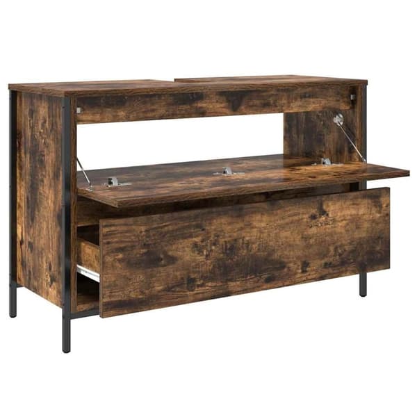 vidaXL håndvaskskab med skuffer 90x34,5x60 cm røget egetræsfarve