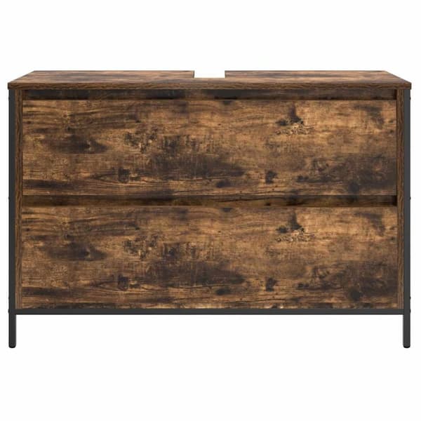 vidaXL håndvaskskab med skuffer 90x34,5x60 cm røget egetræsfarve