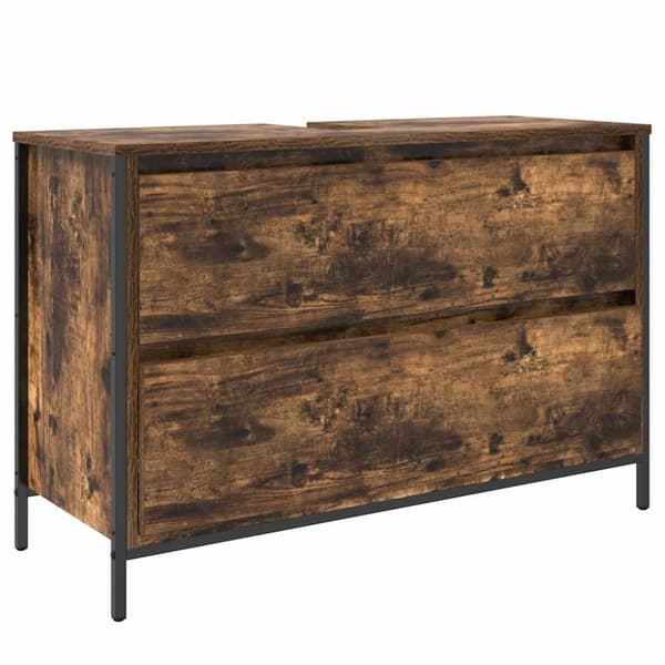 vidaXL håndvaskskab med skuffer 90x34,5x60 cm røget egetræsfarve