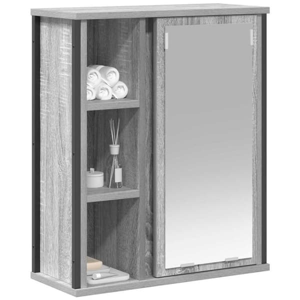vidaXL kylpyhuoneen seinäkaappi peiliharmaa sonoma 50x21x60 cm